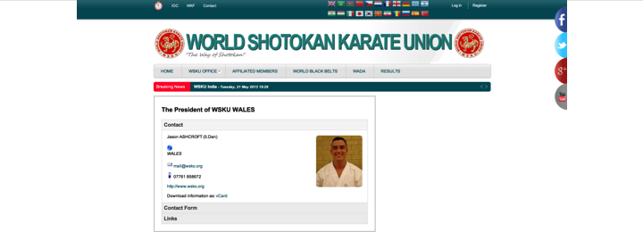Sensei Ashcroft President for World Shotokan Karate Union